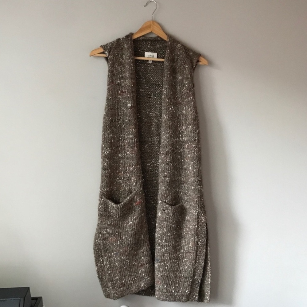 Aritzia Wilfred Dunkirk Long Knit Wool-Blend Chunky Cozy Brown Sweater Vest XS